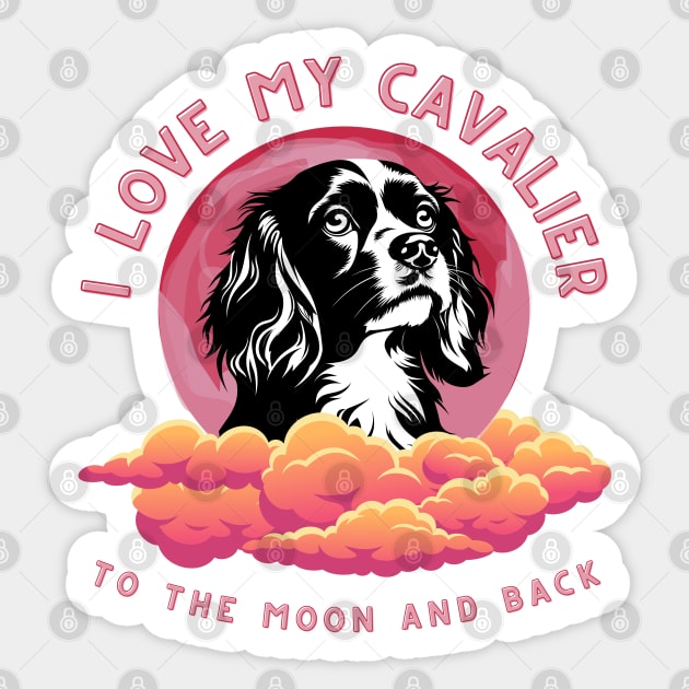 I Love My Cavalier to the Moon and Back - Pink Moon Silhouette Sticker by Cavalier Gifts